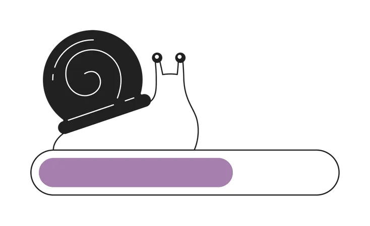 Slowly Snail With Spiral Shell Outline Loading Bar Vector Illustration Web Loader Ui Ux Graphical User Interface Monochrome Cartoon Flat Design On White Background Illustration