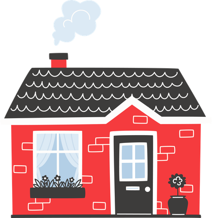 Small bright red house  Illustration
