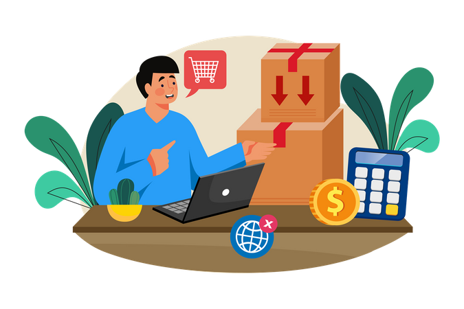 Small business owner manages inventory and orders supplies  Illustration
