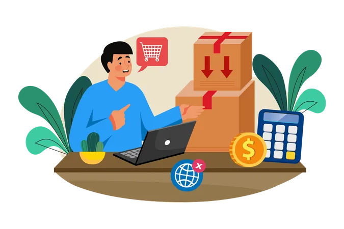 A Small Business Owner Manages Inventory And Orders Supplies Illustration