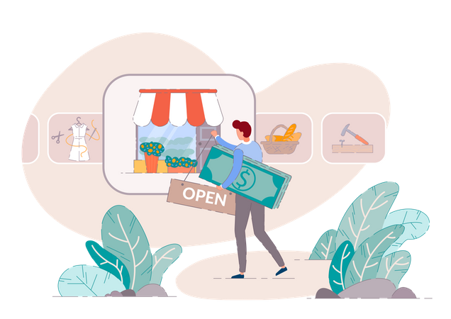 Small business owner open shop  Illustration
