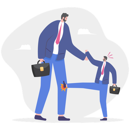 Small business person fighting against big business  Illustration