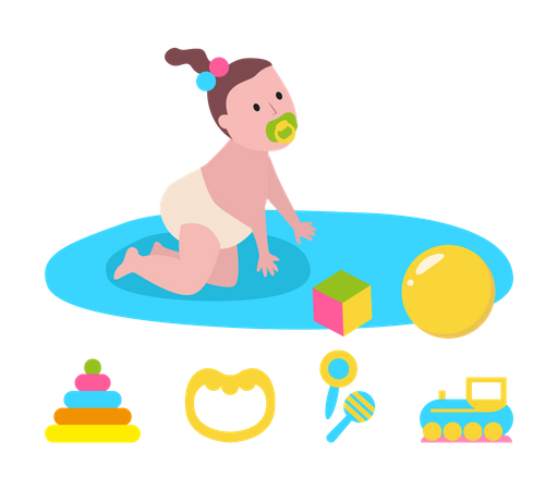 Small Child playing with toys  Illustration