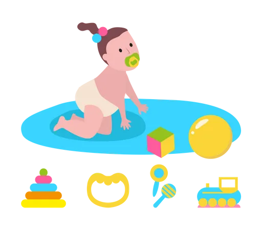 Small Child playing with toys  Illustration