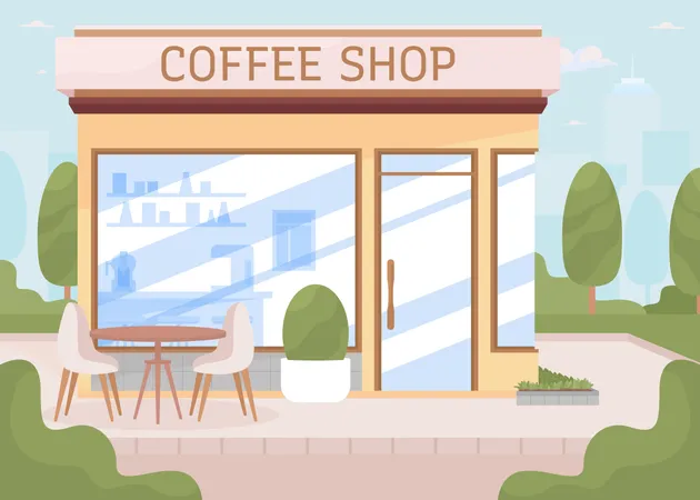 Small coffee shop on city street Illustration