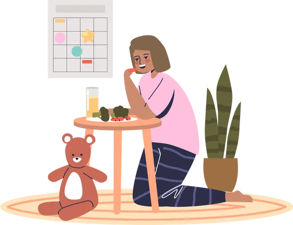 Small girl eating breakfast  Illustration