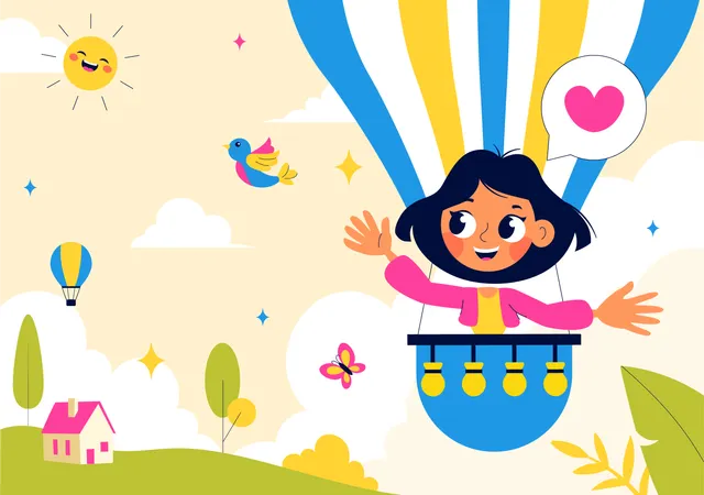 Small girl enjoying hot air balloon ride  Illustration