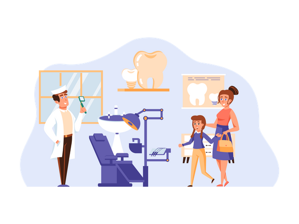 Small girl visiting Dentist  Illustration