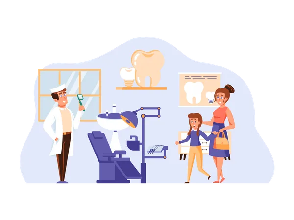 Small girl visiting Dentist  Illustration