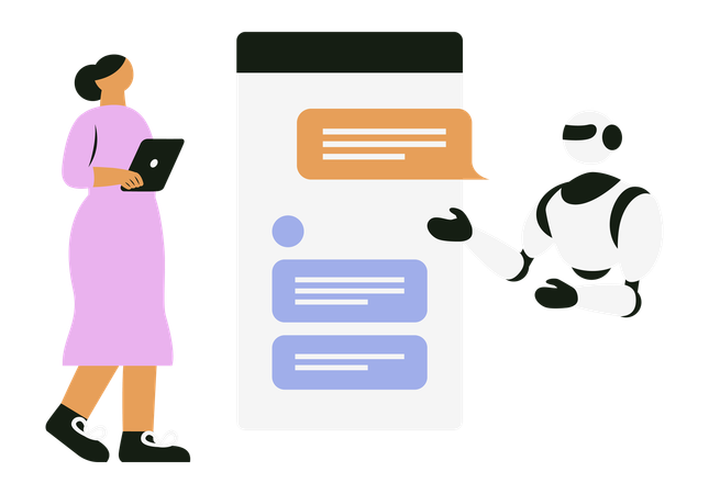 Bot de bate-papo inteligente com IA se comunica com humanos  Ilustração