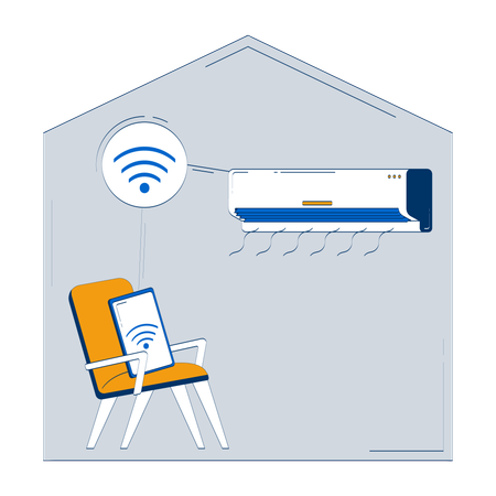 Smart air conditioner controlled remotely via phone  Illustration
