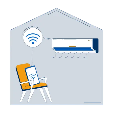 Smart air conditioner controlled remotely via phone  Illustration