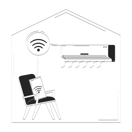 Smart air conditioner controlled remotely via phone  Illustration