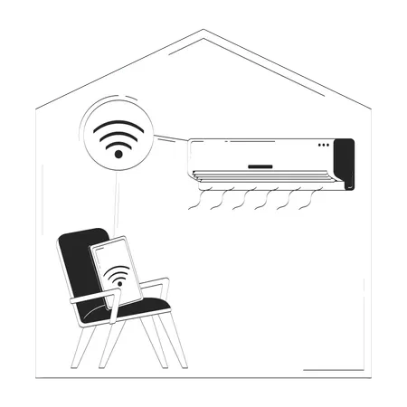 Smart air conditioner controlled remotely via phone  Illustration
