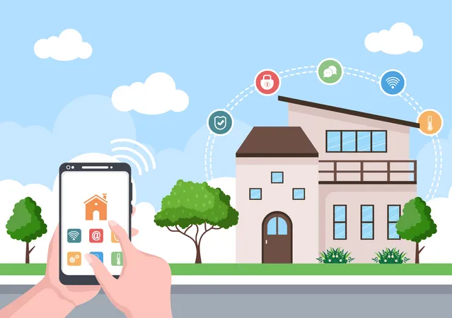 Smart app controlling smart home Illustration