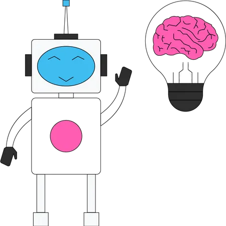The Robot Stands With The Idea Of Mental Intelligence Illustration