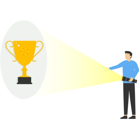 The Boss Uses The Flashlight To Find The Trophy Of Success Employees Find Career Success Help And Guide To Find Potential And Achieve Achievement Concept Illustration
