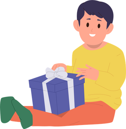 Smart boy opening gift box with surprise  Illustration