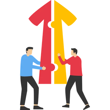 Smart business people pushing jigsaw arrows to join to success  Illustration