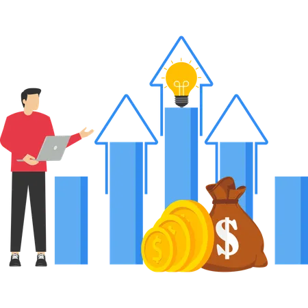 Smart businessman analyze marketing strategy to increase business sales  Illustration