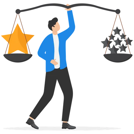 Businessmen Balance Quality And Quantity Management To Assure Excellent Work Outcome Working Attitude To Deliver Superior Result Concept Smart Businessman Balance High Quality Stars Versus Other Ordinary Stars Illustration