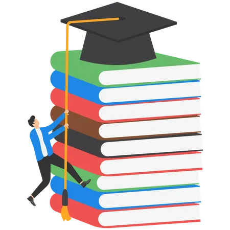 Smart businessman climb up for graduation cap  Illustration