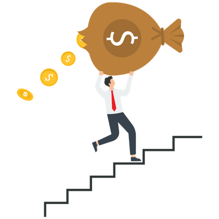 Smart Businessman Climbing A Staircase With A Broken Wallet  Illustration