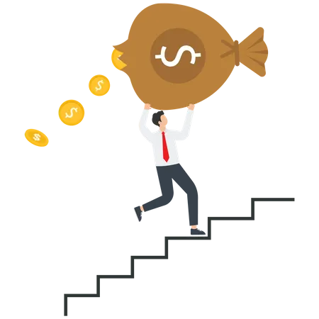 Smart Businessman Climbing A Staircase With A Broken Wallet  イラスト