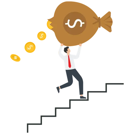 Smart Businessman Climbing A Staircase With A Broken Wallet  Illustration