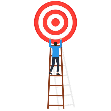 Smart businessman climbing ladder to reach business goal  Illustration