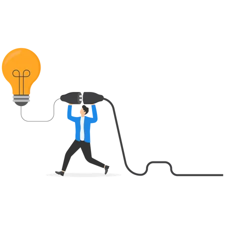 Creativity Idea To Get Solution To Solve Problem Imagination Or Innovation For Success Invention Or Resolution Concept Smart Businessman Connect Electric Plug To Turn On Bright Lightbulb Idea Illustration