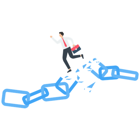 Smart Businessman Escaping The Broken Chain  Illustration