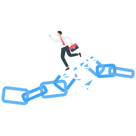 Smart Businessman Escaping The Broken Chain  Illustration