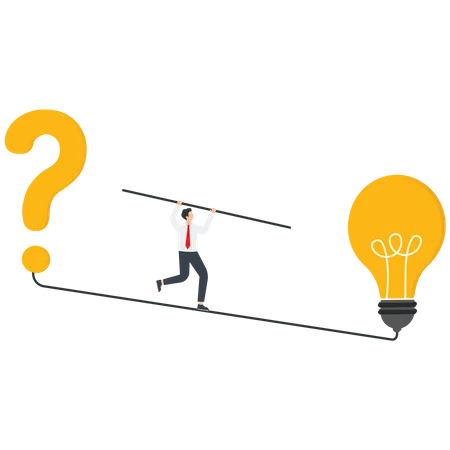 Brainstorming For New Idea Or Opportunity Creative Problem Solving Career Path Or Goal Achievement Smart Business Man Going From Question Mark To Light Bulb Idea Vector Illustration