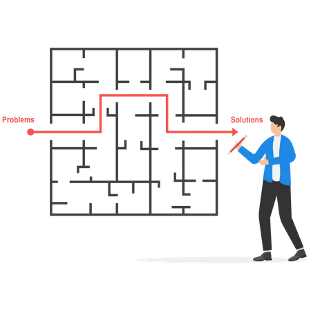 Business Maze Labyrinth Business Solution Vector Concept With Businessman Finding Way Through Maze Illustration