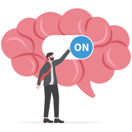 Smart businessman genius turn on switch on his own brain  Illustration