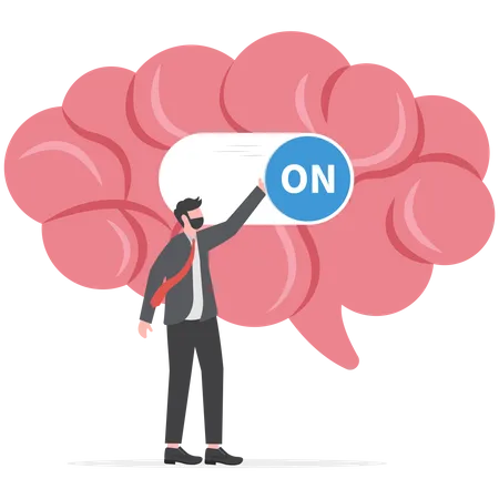 Smart businessman genius turn on switch on his own brain  Illustration