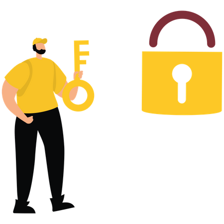 Smart businessman holding golden key  Illustration