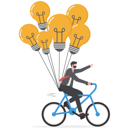 Smart businessman holding lightbulb idea balloons  Illustration