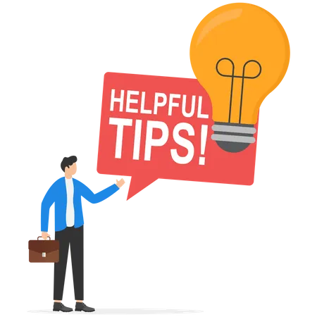 Smart Businessman Holding Lightbulb Ideas Balloon Telling Helpful Tips Helpful Tips For Business Useful Ideas Or Smart Trick To Success Advice Or Suggestion Information For Improvement Concept Illustration