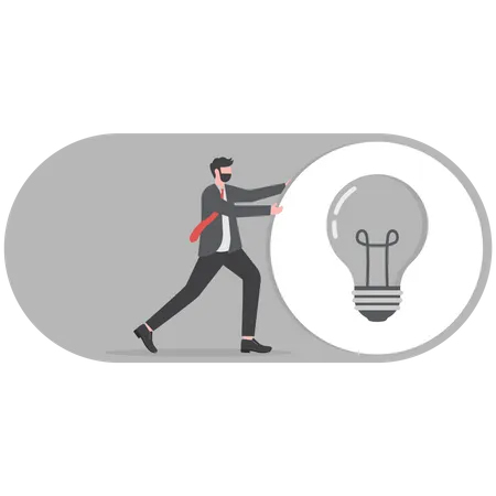 New Business Ideas Inspiration And Creativity To Think About New Idea Concept Smart Businessman In Suit Switching On The Switch To Turn On Lightbulb Lamp Over His Head Metaphor Of Discover New Idea Illustration