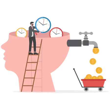 Smart Businessman Investor Putting Time Pieces  Illustration