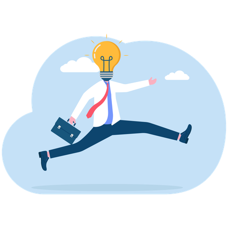 Smart businessman jump with light bulb idea head  Illustration