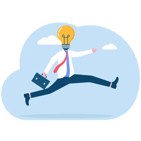 Smart businessman jump with light bulb idea head  Illustration