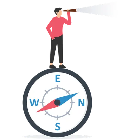 Smart businessman leader using telescope look for the way forward strategy  Illustration