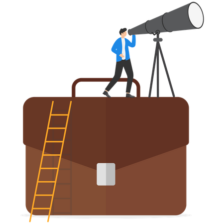 Smart businessman looking business future through big telescope  Illustration