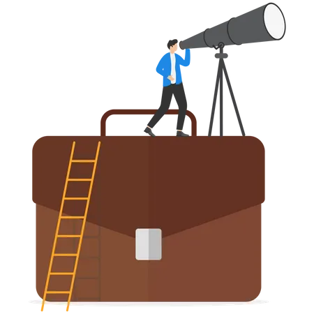 Business Forecast Visionary To Discover Opportunity Searching For Future Advantage Trend Stock Market Investment Or Economic Data Smart Businessman Look Through Big Telescope イラスト