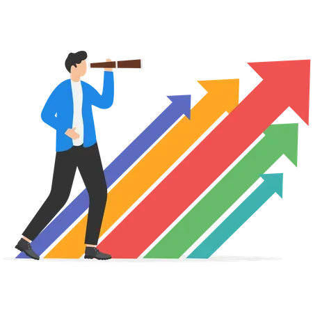 Business Growth Businessman Pointing To Target Business Concept Achievement Leadership Vector Illustration Flat Design Illustration