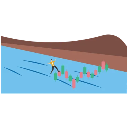 Smart businessman moves to buoy from growing investment bar chart  Illustration