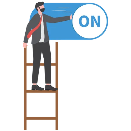 Smart businessman push setting button switch to on position  Illustration
